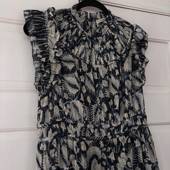Ulla Johnson‎ Amalia Dress Indigo Batik Print High Low Midi Dress Ruffle Size 10 - Picture 12 of 16